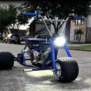 Blue Flash blue drift trike with LED lights on street