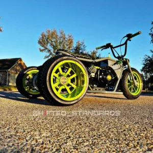 Green Lantern gray and neon green drift trike front three-quarter view